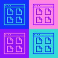 Pop art line Browser files icon isolated on color background. Vector