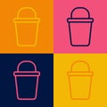 Pop art line Bucket icon isolated on color background. Cleaning service concept. Vector