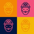 Pop art line Builder icon isolated on color background. Construction worker. Vector