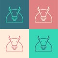 Pop art line Bull icon isolated on color background. Spanish fighting bull. Vector Royalty Free Stock Photo