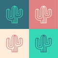 Pop art line Cactus icon isolated on color background. Vector