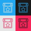 Pop art line Calendar party icon isolated on color background. Event reminder symbol. Vector