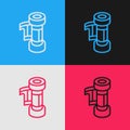 Pop art line Camera vintage film roll cartridge icon isolated on color background. 35mm film canister. Filmstrip Royalty Free Stock Photo