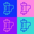 Pop art line Camera vintage film roll cartridge icon isolated on color background. 35mm film canister. Filmstrip Royalty Free Stock Photo