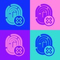 Pop art line Cancelled fingerprint icon isolated on color background. Access denied for user concept. Error, fraud