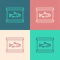 Pop art line Canned fish icon isolated on color background. Vector.