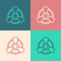 Pop art line Car motor ventilator icon isolated on color background. Vector