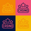 Pop art line Casino signboard icon isolated on color background. Vector