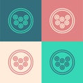Pop art line Caviar on a plate icon isolated on color background. Vector.