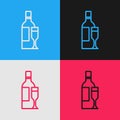 Pop art line Champagne bottle with glass icon isolated on color background. Vector Royalty Free Stock Photo