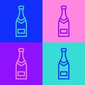 Pop art line Champagne bottle icon isolated on color background. Vector Illustration Royalty Free Stock Photo