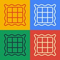 Pop art line Checkered napkin icon isolated on color background. Vector