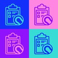 Pop art line Checklist clipboard and tennis ball icon isolated on color background. Sport equipment. Vector Illustration Royalty Free Stock Photo