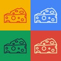 Pop art line Cheese icon isolated on color background. Vector