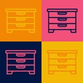 Pop art line Chest of drawers icon isolated on color background. Vector