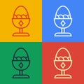 Pop art line Chicken egg on a stand icon isolated on color background. Vector