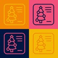 Pop art line Christmas postcard icon isolated on color background. Merry Christmas and Happy New Year. Vector Royalty Free Stock Photo