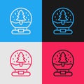 Pop art line Christmas snow globe with fallen snow and christmas tree icon isolated on color background. Merry Christmas Royalty Free Stock Photo