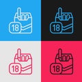 Pop art line Cigarettes pack box icon isolated on color background. Age limit for cigarettes. Cigarettes pack. Vector Royalty Free Stock Photo