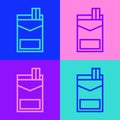 Pop art line Cigarettes pack box icon isolated on color background. Cigarettes pack. Vector