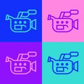 Pop art line Cinema camera icon isolated on color background. Video camera. Movie sign. Film projector. Vector Royalty Free Stock Photo