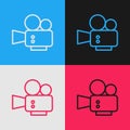 Pop art line Cinema camera icon isolated on color background. Video camera. Movie sign. Film projector. Vector Royalty Free Stock Photo