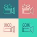 Pop art line Cinema camera icon isolated on color background. Video camera. Movie sign. Film projector. Vector Royalty Free Stock Photo