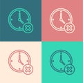 Pop art line Clock delete icon isolated on color background. Time symbol. Vector Royalty Free Stock Photo