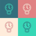 Pop art line Clock icon isolated on color background. Time symbol. Vector Royalty Free Stock Photo