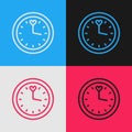 Pop art line Clock icon isolated on color background. Time symbol. Vector Royalty Free Stock Photo