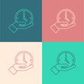 Pop art line Clock icon isolated on color background. Time symbol. Vector Royalty Free Stock Photo