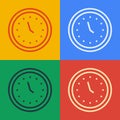 Pop art line Clock icon isolated on color background. Time symbol. Vector Illustration Royalty Free Stock Photo