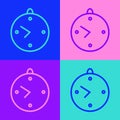 Pop art line Clock icon isolated on color background. Time symbol. Vector Illustration Royalty Free Stock Photo