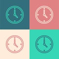 Pop art line Clock icon isolated on color background. Time symbol. Vector Royalty Free Stock Photo