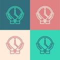 Pop art line Clock icon isolated on color background. Time symbol. Vector Royalty Free Stock Photo