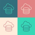 Pop art line Cloud database icon isolated on color background. Cloud computing concept. Digital service or app with data Royalty Free Stock Photo