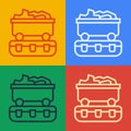 Pop art line Coal train wagon icon isolated on color background. Rail transportation. Vector