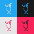 Pop art line Cocktail and alcohol drink icon isolated on color background. Vector Royalty Free Stock Photo