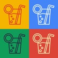 Pop art line Cocktail icon isolated on color background. Vector Illustration Royalty Free Stock Photo