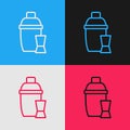 Pop art line Cocktail shaker with cocktail glass icon isolated on color background. Vector Royalty Free Stock Photo