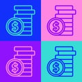 Pop art line Coin money with dollar symbol icon isolated on color background. Banking currency sign. Cash symbol. Vector Royalty Free Stock Photo