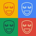 Pop art line Comedy theatrical mask icon isolated on color background. Vector