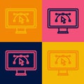 Pop art line Computer display with vector design program icon isolated on isolated on color background. Photo editor Royalty Free Stock Photo