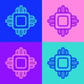 Pop art line Computer processor with microcircuits CPU icon isolated on color background. Chip or cpu with circuit board Royalty Free Stock Photo