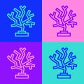 Pop art line Coral icon isolated on color background. Vector