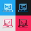 Pop art line Creating robot icon isolated on color background. Artificial intelligence, machine learning, cloud Royalty Free Stock Photo