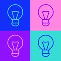 Pop art line Creative lamp light idea icon isolated on color background. Concept ideas inspiration, invention, effective Royalty Free Stock Photo