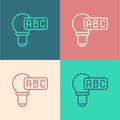 Pop art line Creative lamp light idea icon isolated on color background. Concept ideas inspiration, invention, effective Royalty Free Stock Photo