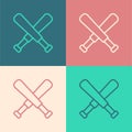 Pop art line Crossed baseball bat icon isolated on color background. Vector