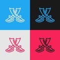 Pop art line Crossed pirate swords icon isolated on color background. Sabre sign. Vector